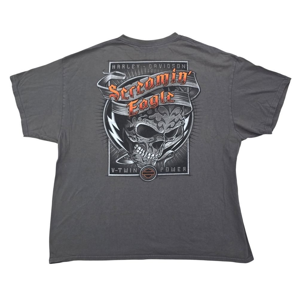 Harley Davidson Screamin Eagle T-Shirt Mens 2XL Gray Skull Graphic Biker Vintage